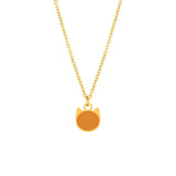 A gold chain necklace with a minimalist cat-shaped pendant featuring a blank, solid orange-brown face, shown against a plain white background.