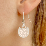 Tri-color minimalist cat earrings in silver or gold with a three-color cat silhouette charm