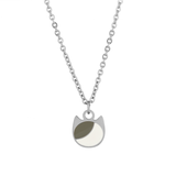 Asymmetrical minimalist cat charm necklace in silver or gold with an asymmetrical two-tone cat silhouette charm