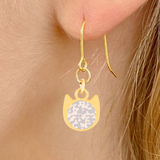 Tri-color minimalist cat earrings in silver or gold with a three-color cat silhouette charm