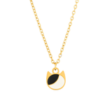 Asymmetrical minimalist cat charm necklace in silver or gold with an asymmetrical two-tone cat silhouette charm