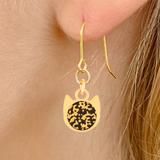 Tri-color minimalist cat earrings in silver or gold with a three-color cat silhouette charm