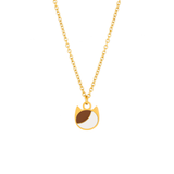 Asymmetrical minimalist cat charm necklace in silver or gold with an asymmetrical two-tone cat silhouette charm