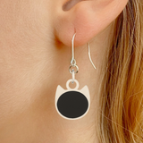 Solid minimalist cat earrings in silver or gold with a solid-color cat silhouette charm