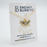 Death's-head hawkmoth necklace in silver or gold with a hawkmoth silhouette charm with the skull marking