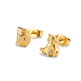 Trash Panda raccoon stud earrings in silver or gold with a trash can stud charm and a hidden CZ stone