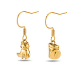 Trash Panda raccoon dangle earrings in silver or gold with a dangling raccoon charm and CZ stones
