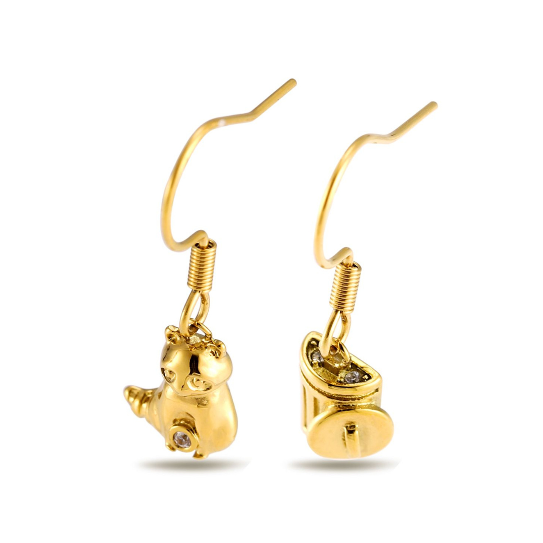 Trash Panda raccoon dangle earrings in silver or gold with a dangling raccoon charm and CZ stones