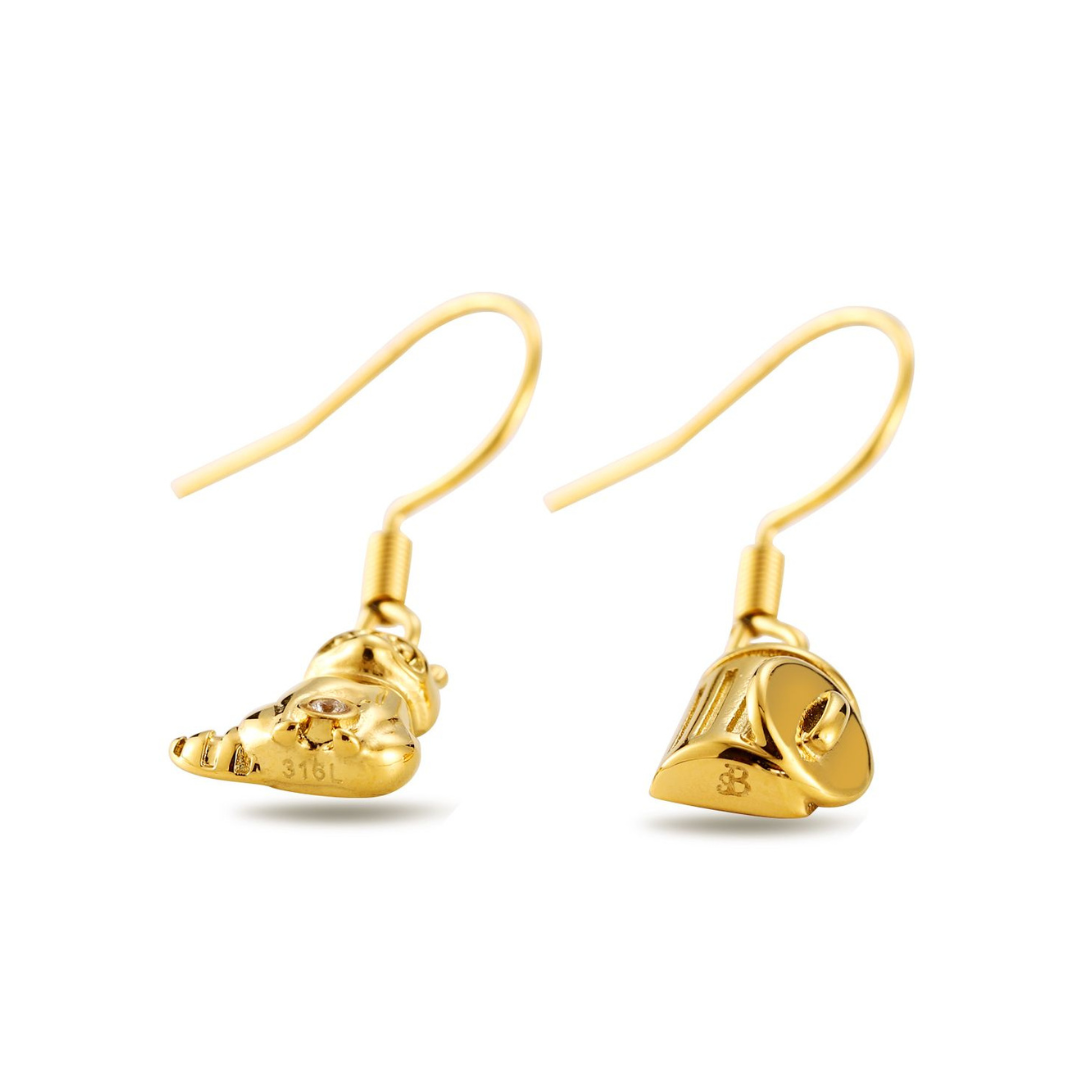 Trash Panda raccoon dangle earrings in silver or gold with a dangling raccoon charm and CZ stones