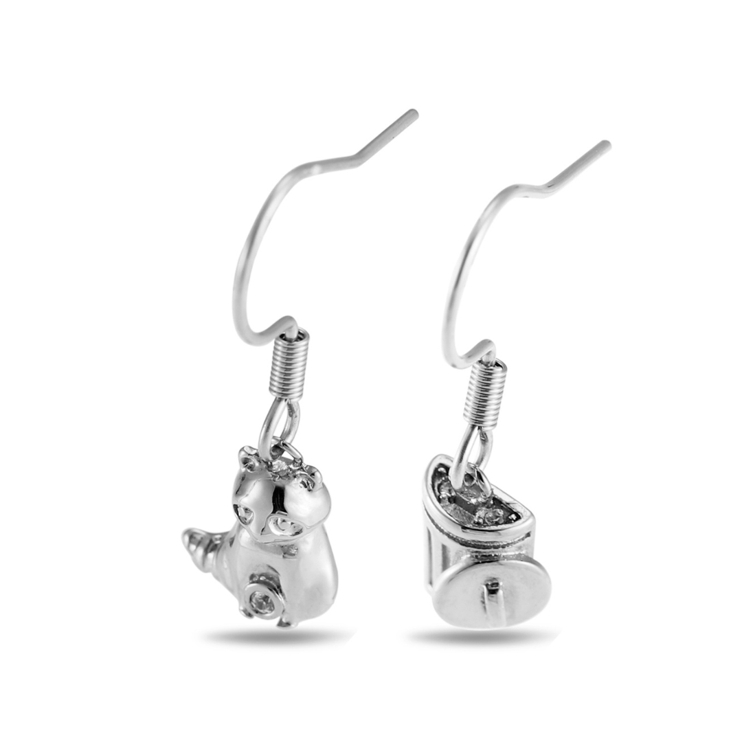 Trash Panda raccoon dangle earrings in silver or gold with a dangling raccoon charm and CZ stones