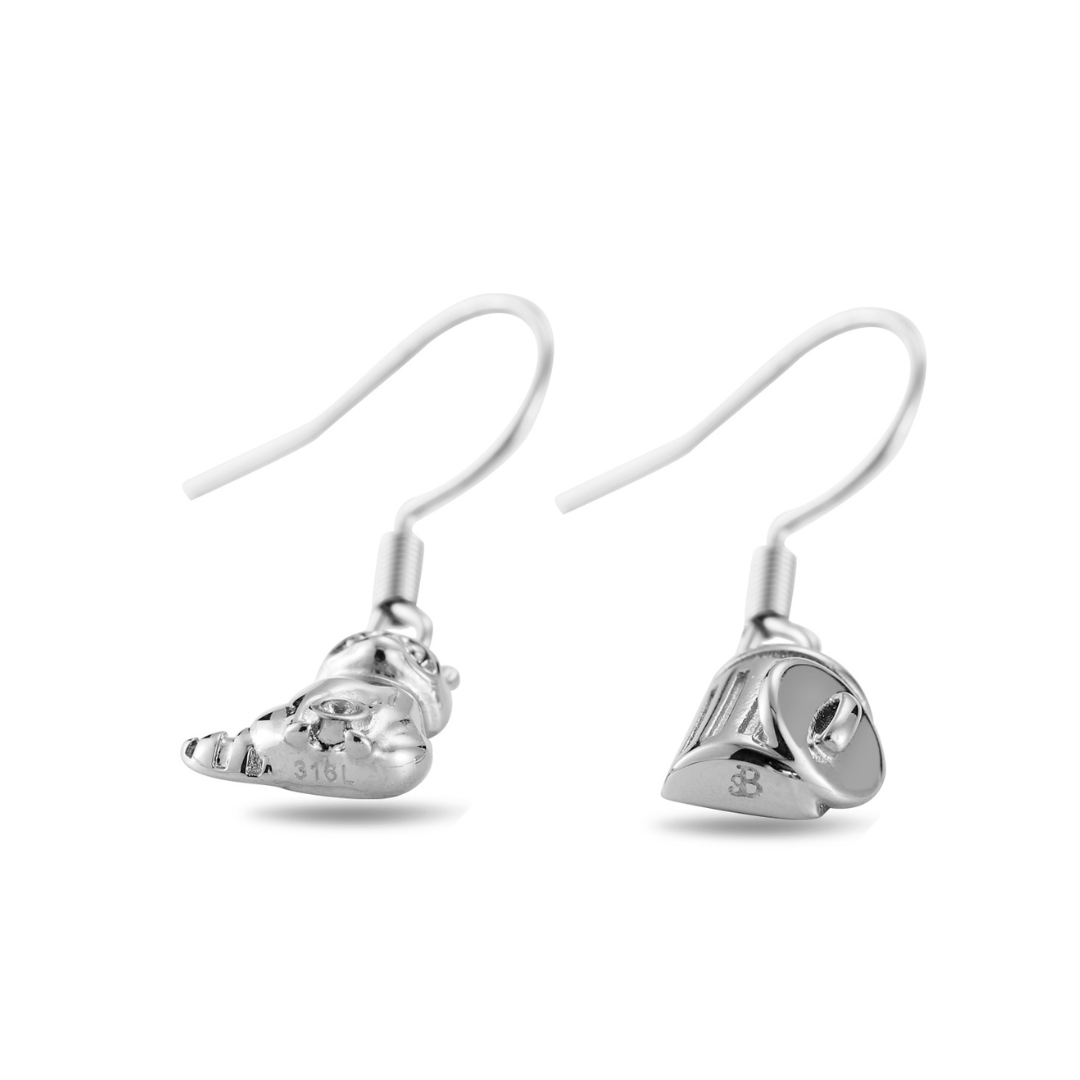 Trash Panda raccoon dangle earrings in silver or gold with a dangling raccoon charm and CZ stones