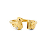 Trash Panda raccoon ring in silver or gold with a raccoon charm and CZ stones